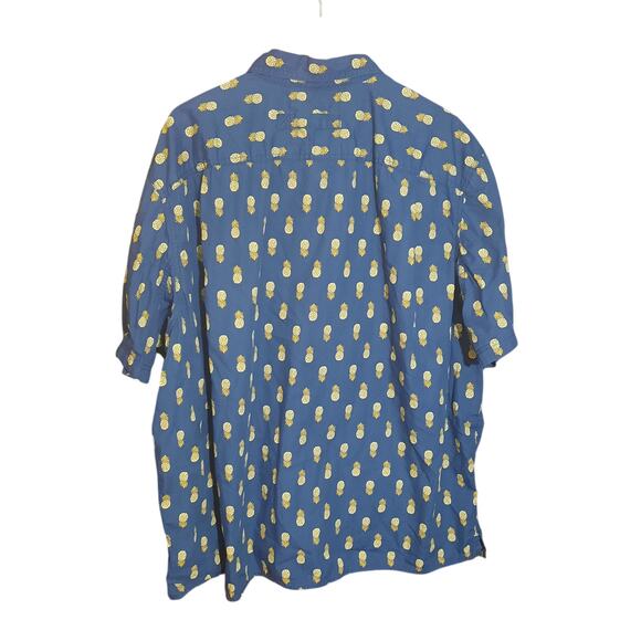Duluth Trading Mens Relaxed Fit Navy & Pineapple Pattern Short Sleeve Shirt 2XL - Picture 2 of 6